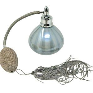 Vintage I. Rice Perfume Bottle Silver Iridescent Striped Art Glass